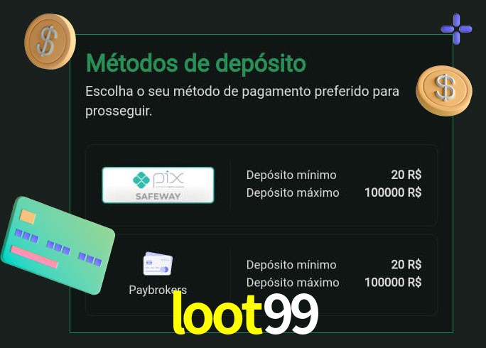 O cassino loot99 oferece uma grande variedade de métodos de pagamento